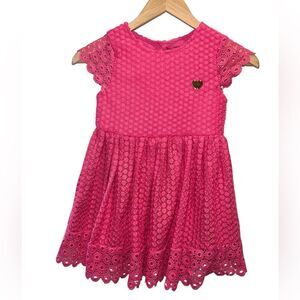 Juicy Couture Girls Pink Lace Dress Size 7 Eyelet Cap Sleeve Party Dress